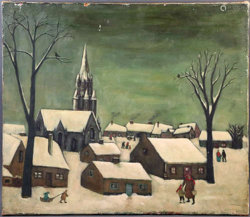 Russian School, winter snow scene, oil on canvas, 23 1/2