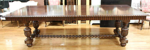 English Jacobean-style refectory table with dark walnut finish, 30