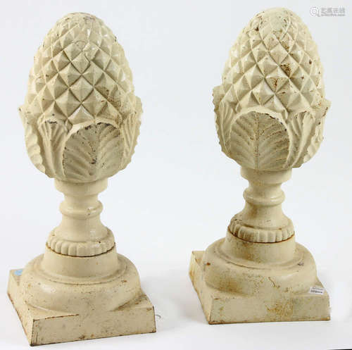 Pair of pineapple cast metal garden finials, 21