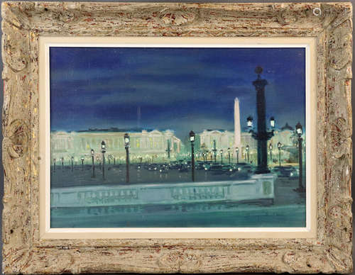 Signed indistinctly, view of Paris at night, oil on canvas, 15