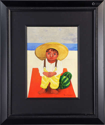 Diego Rivera, gouache of a little boy, 14