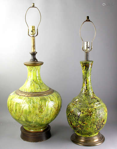 Two (2) mid-century lamps, glazed pottery, largest measuring 21