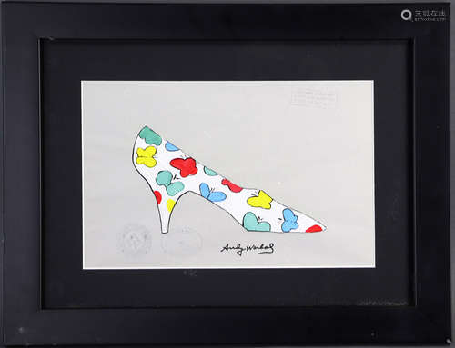 Andy Warhol, watercolor of a white shoe, bears signature, 12 1/2