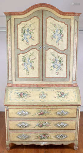 Signed Baker French painted secretary desk and faux marble, 88