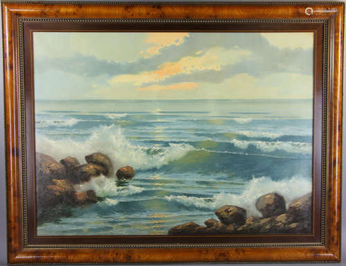 Rocky shore with strong waves, oil on canvas, signed 'Lionel Walden' (Hawaii/Connecticut, 1861-