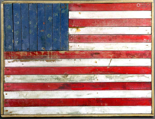 Folk Art painted wood American flag, 29