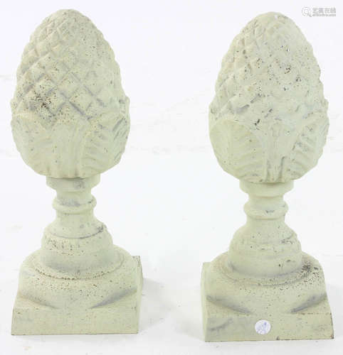 Pair of pineapple cast metal garden finials, 21