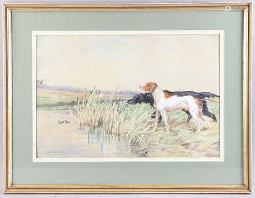 Edmund Osthaus (American, 1858-1928), American duck hunters, watercolor on paper, 13 1/2