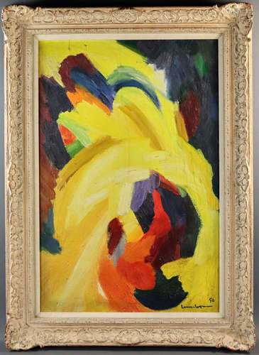 Hans Hofmann, yellow abstract, oil on canvas, signed and dated '50, 36