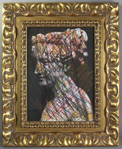 Mario Schifano (1934-1998), portrait of a young woman, mixed media, 12