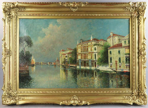 Antoin Bouvard Sr. (French and Italian, 1870-1956), city on a river, oil on canvas, 20