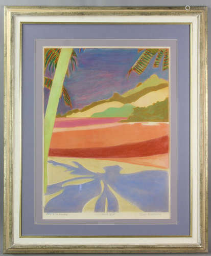 John Brunsden (British, 1933-2014), 'Anse a la Mouche', abstract tropical beach print, editioned 3/