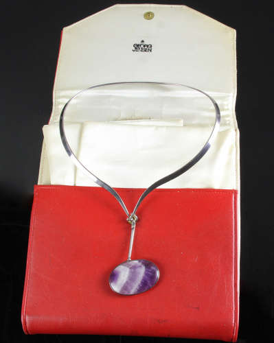 Georg Jensen vintage sterling silver necklace with amethyst pendant, 