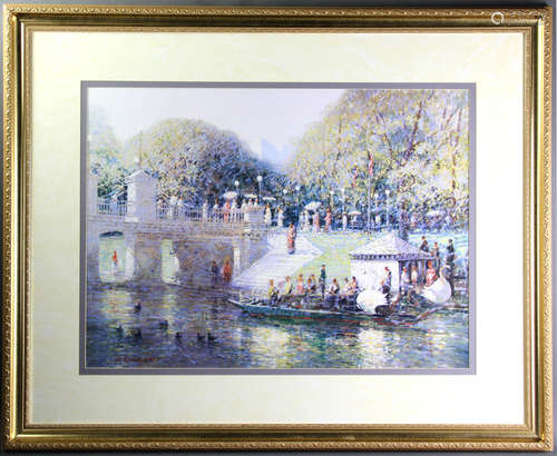 J.C. Terelak '85, Boston Public Gardens swan boats, offset lithograph, signed in print L/L, 21 1/