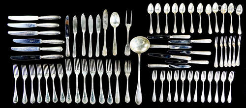 Collection of silverplate flatware including Christofle 'Rubans' pattern (6) forks, 8 1/2