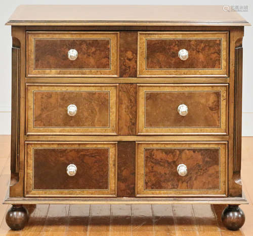 English-style three drawer chest, bun feet banded inlay, 32