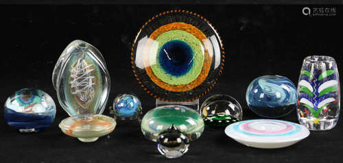 Group of contemporary glass, eleven (11) pieces total to include some signed Selkirk, Kosta Boda,