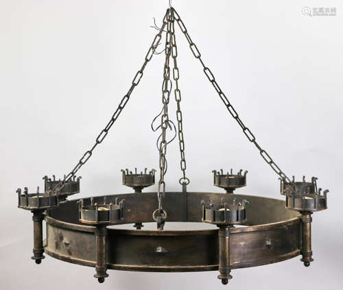 Antique Spanish-style iron chandelier, 47