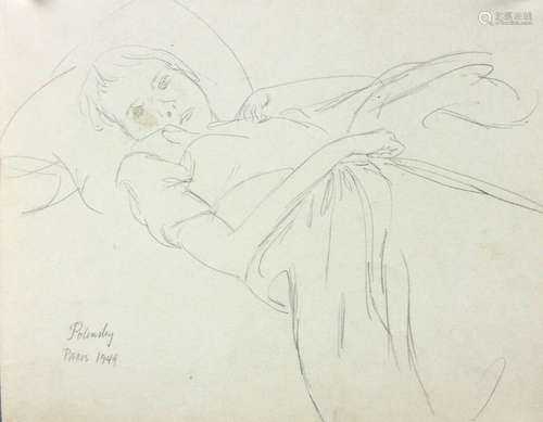 Arthur Polonsky (American, b.1925), reclining girl, 1949, pencil on paper, signed 'Polonsky PARIS