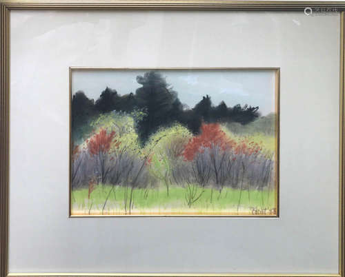 Pastel of trees, signed indistinctly 'M Light' and dated '81, The Sande Webster Gallery label verso,