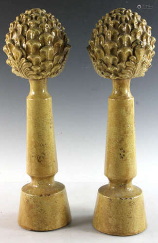 Pair of ceramic artichoke form sculptures, 21