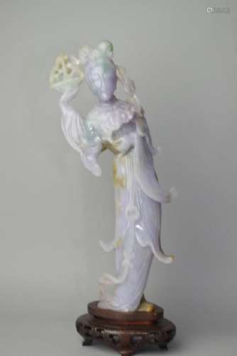 Qing Chinese Lavender Jadeite Carved Guanyin