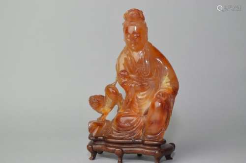 Qing Chinese Red Agate Carved Buddha