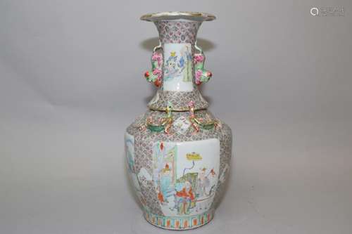 18-19th C. Chinese Famille Rose Vignette Vase