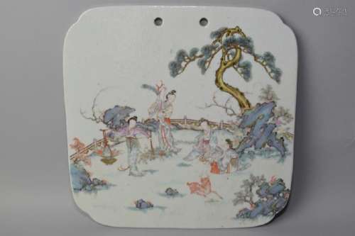 18th C. Chinese Famille Rose Maiden Plaque