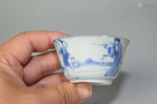 Kangxi Chinese Blue and White Figures Cup