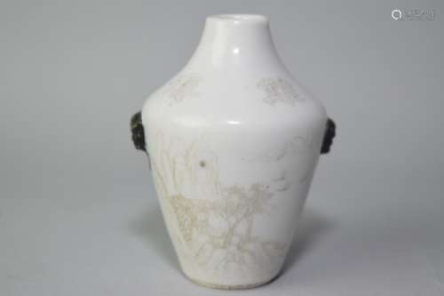 Late Qing/Republic Chinese Carved Porcelain Vase