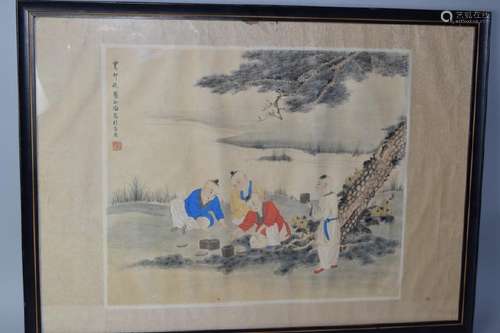 Chinese Watercolor Painting of Children Playing, Signed