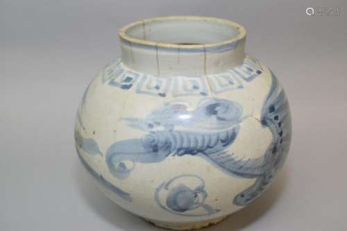 15-17th C. Korean Blue and White Jar