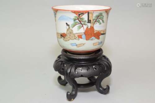19th C. Japanese Kutani Figures Cup on Stand