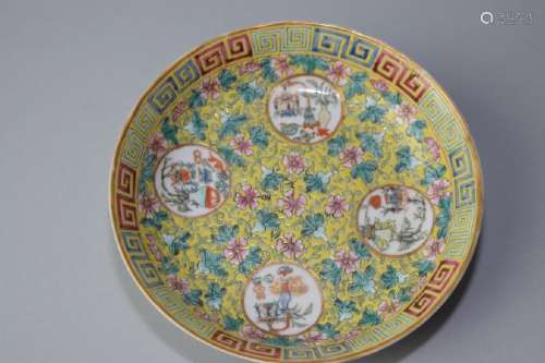 Qing Chinese Famille Rose Vignette Plate, YanQingLou