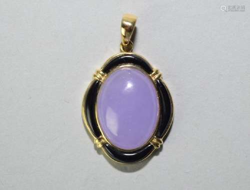 14K Gold Lavender Jadeite and Obsidian Pendant