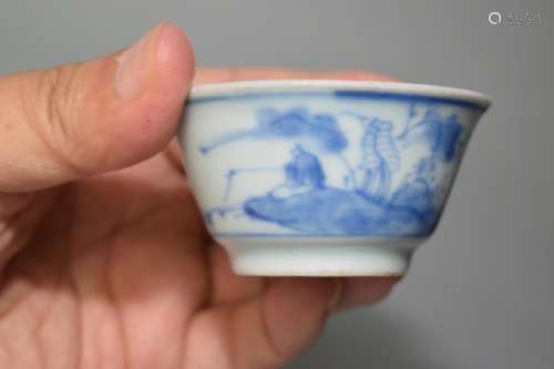 Kangxi Chinese Blue and White Figure Cup