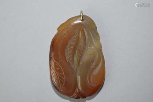 Chinese Agate Carved Melon Pendant