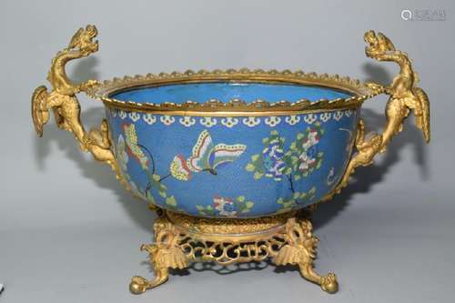 18-19th C. Chinese Ormulu Mounted Cloisonne Bowl