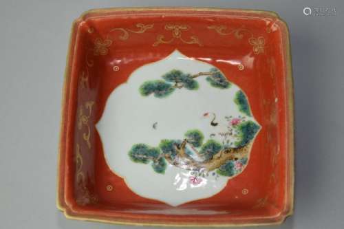 Qing Chinese Iron Red Famille Rose Vignette Plate