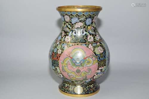 19th C. Chinese Cloisonne Dragon Vignette Vase