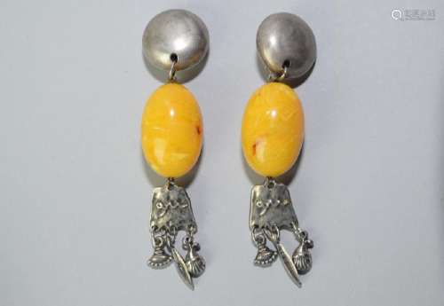 Butterscotch Egg Yolk Amber and Silver Ear Clips
