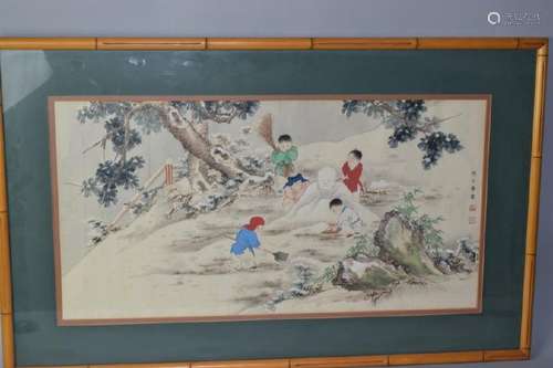 Chinese Watercolor Painting of Children Playing, Signed