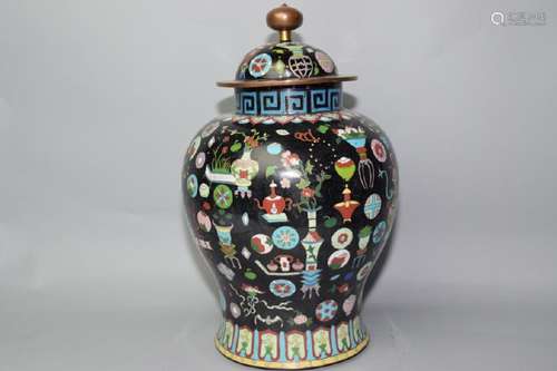 Large 19-20th C. Chinese Cloisonne Jar