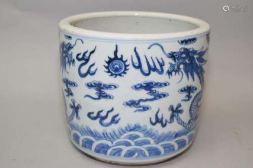18-19th C. Chinese Blue and White Dragon Censer