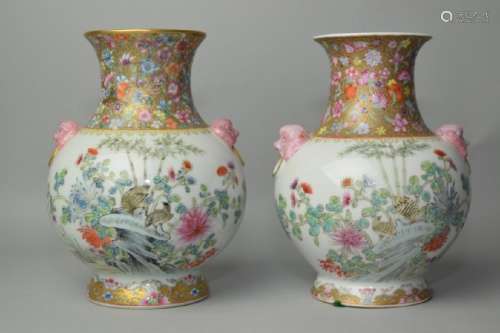 Pair of 1950-70s Chinese Famille Rose Vases