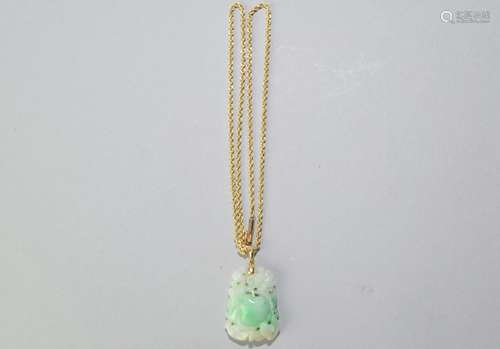 14K Gold Chinese Jadeite Carved Necklace