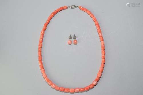 Natural Pink Coral Rose Bead Jewelry Set