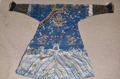 Qing Chinese Blue Embroidered Emperor's Robe