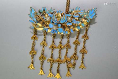 19th C. Chinese Silver Kingfisher Headdress